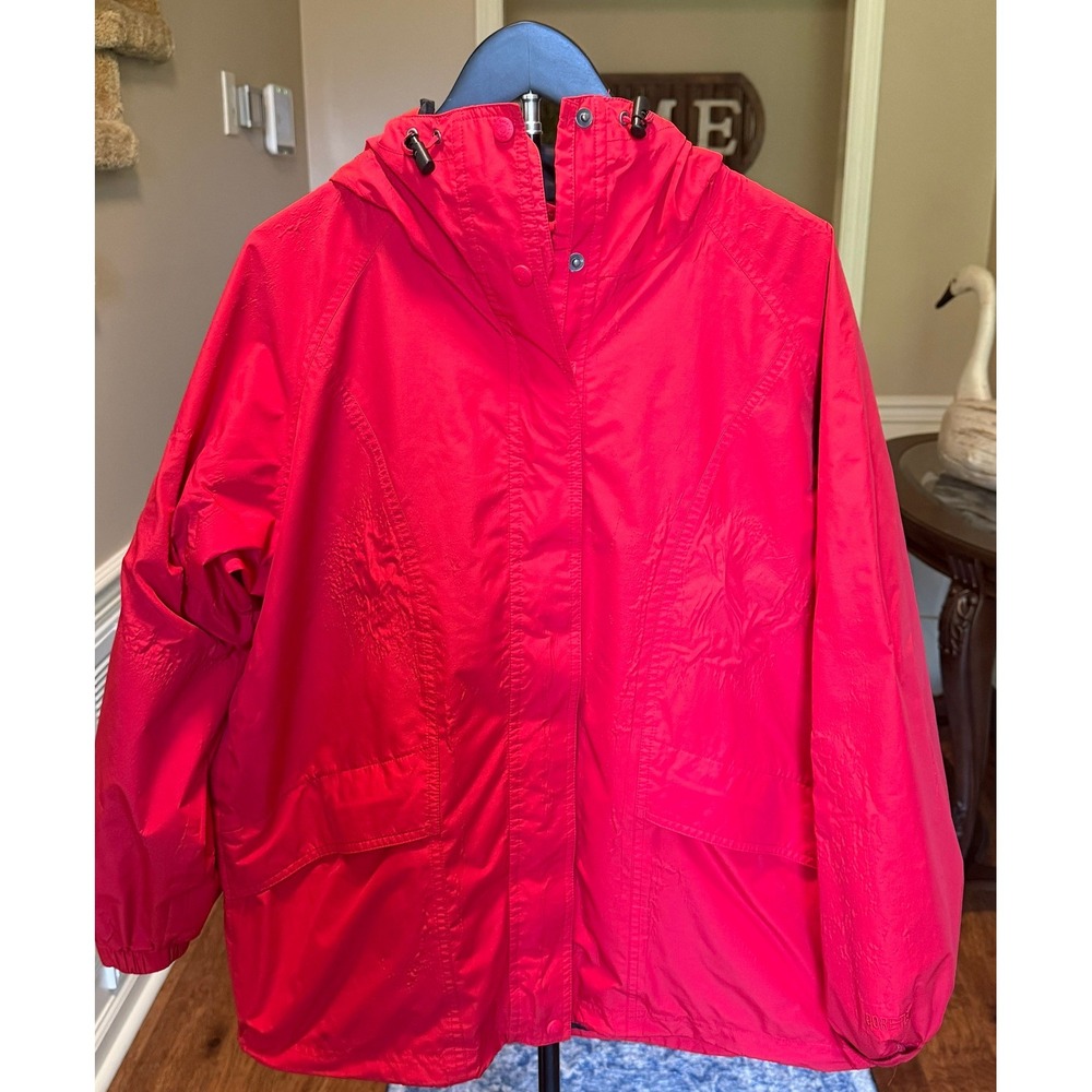 LL Bean Womens Gore-Tex Rain Jacket Red Hooded Waterproof Parka Large See Desc